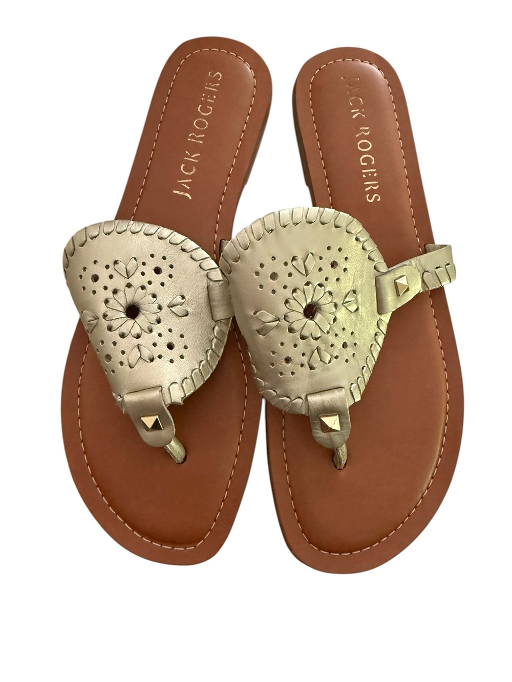 Jack Rogers Gold Leather Thong Sandals Size 6 Gold Metallic Flat Sandals